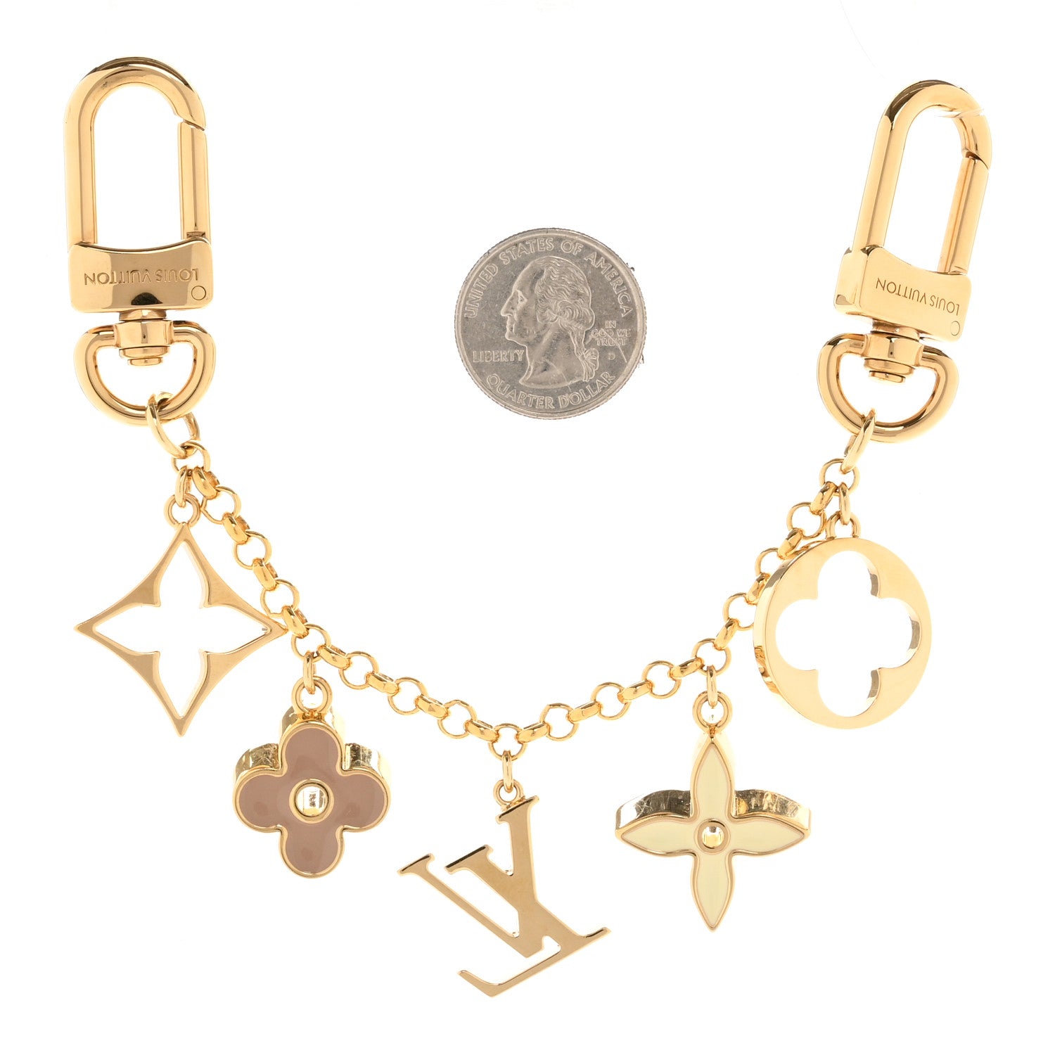 Louis Vuitton Brass Enamel Fleur De Monogram Bag Charm Chain Gold 2 of 5