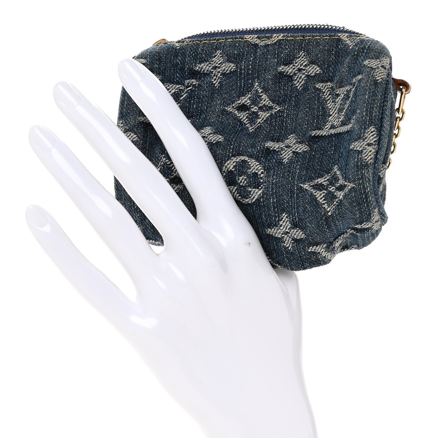 Louis Vuitton Monogram Denim Pochette Speedy PM Key Holder Blue 2 of 8