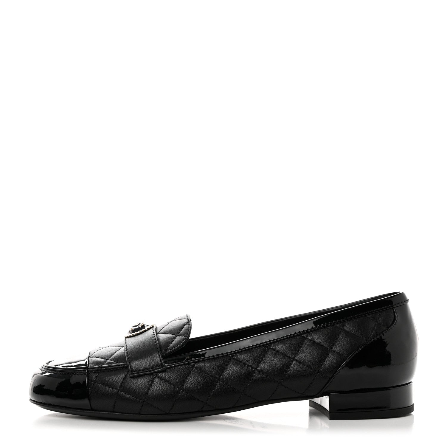 Chanel Lambskin Quilted Patent Calfskin Cap Toe CC Loafers 40 Black 1 of 9