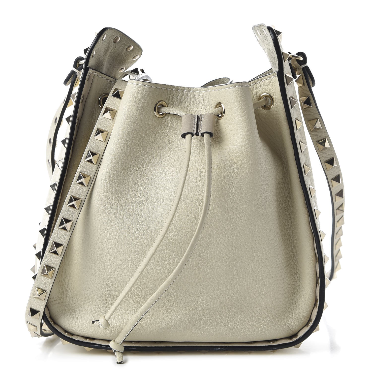 Valentino Garavani Grained Calfskin Rockstud Bucket Bag Light Ivory 1 of 9