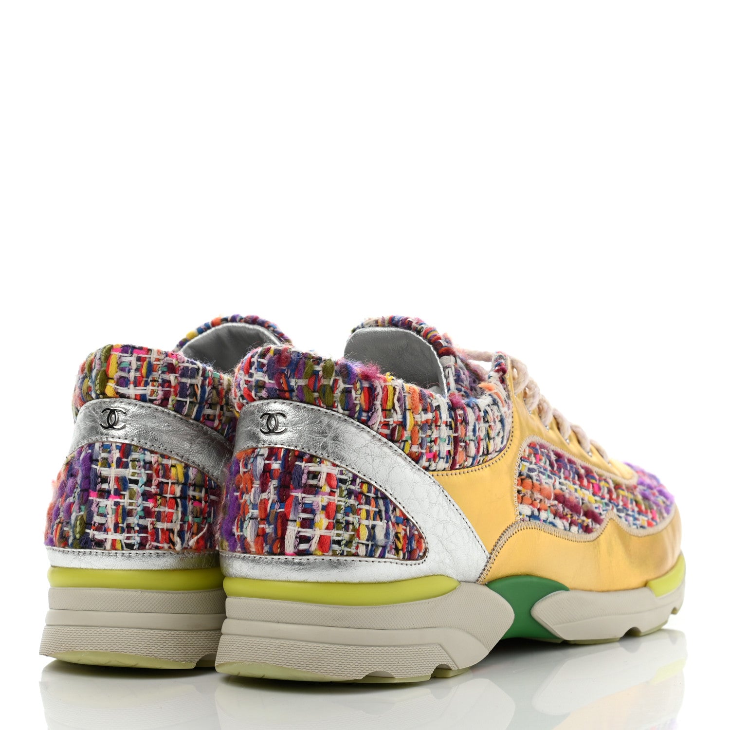 Chanel Tweed Lambskin Runway Sneakers 41 Silver Multicolor 4 of 13