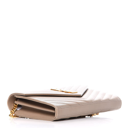 Saint Laurent Grain De Poudre Matelasse Chevron Monogram Chain Wallet Dusty Grey 4 of 8