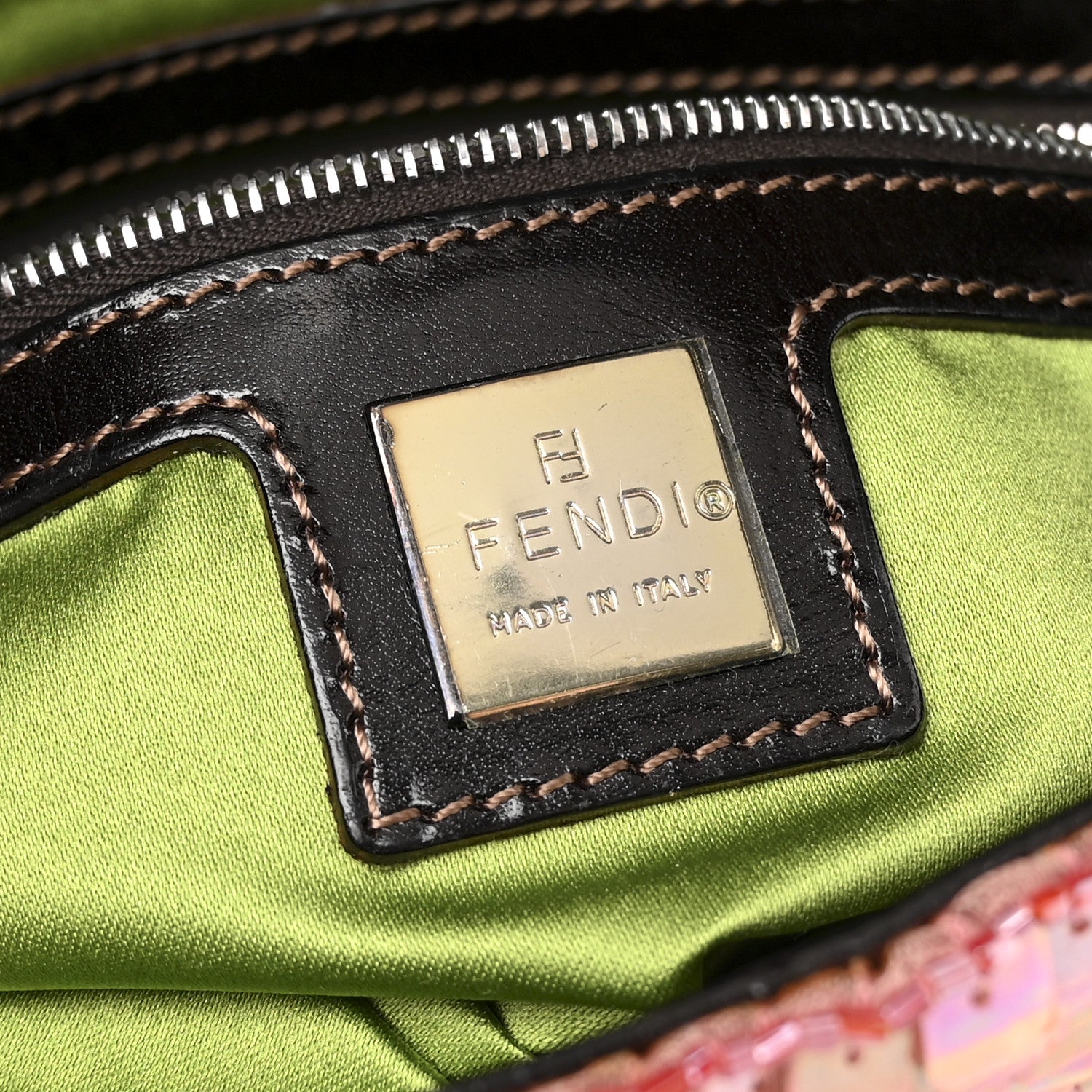 Fendi Sequin Beaded Baguette Pink Dark Brown 6 of 13