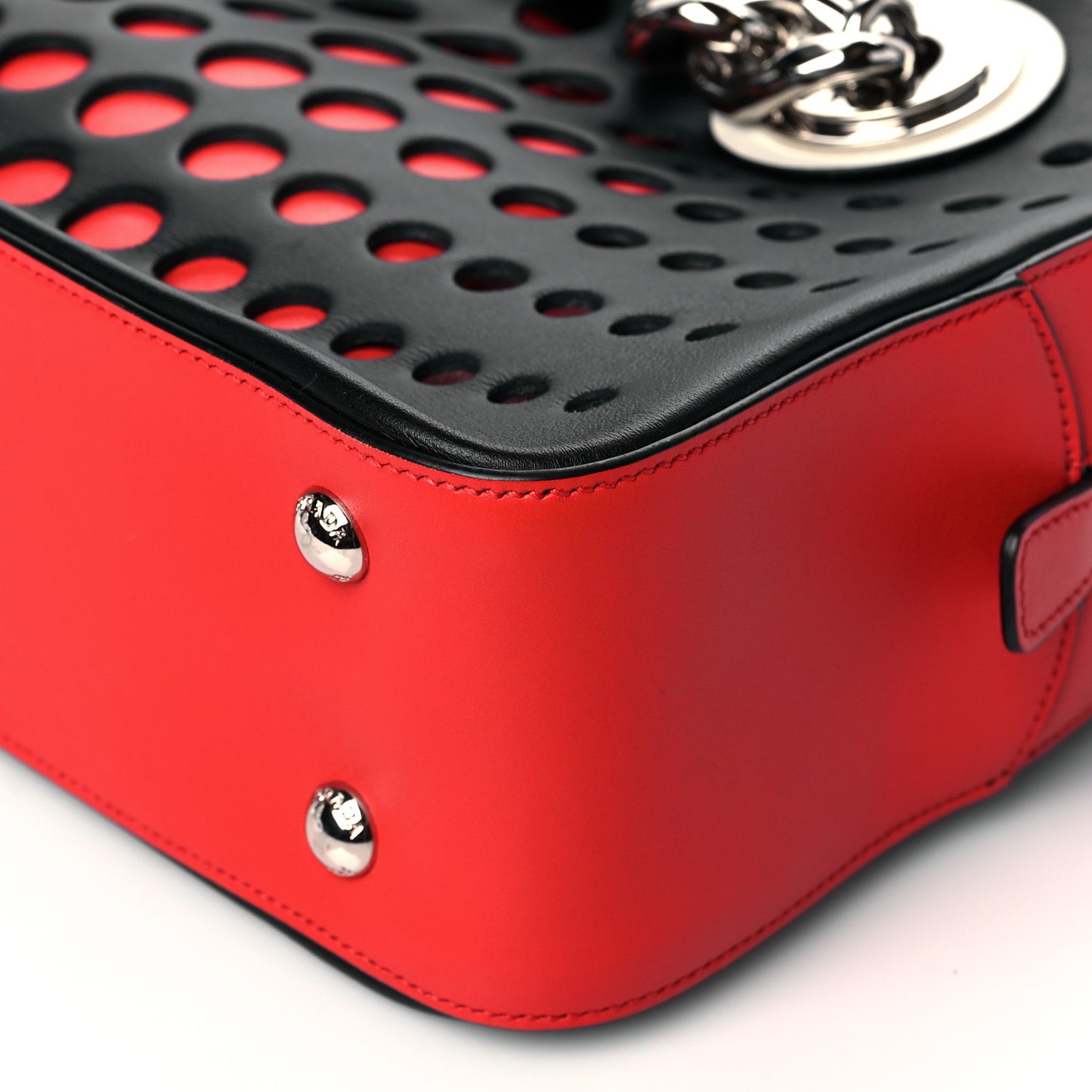City Calfskin Perforated Chain Shoulder Bag Black Lacca
