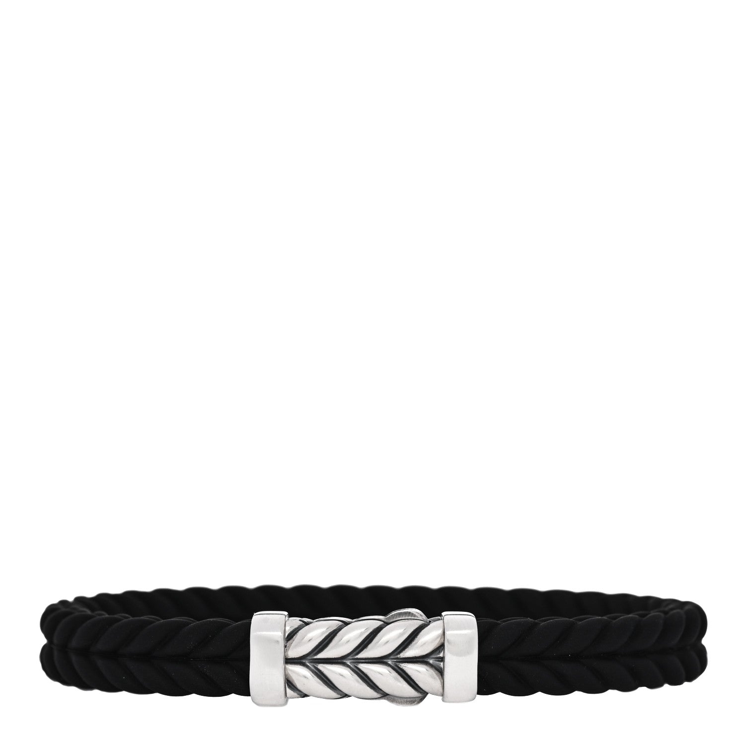 David Yurman Sterling Silver Rubber 9mm Chevron Bracelet Black 1 of 3