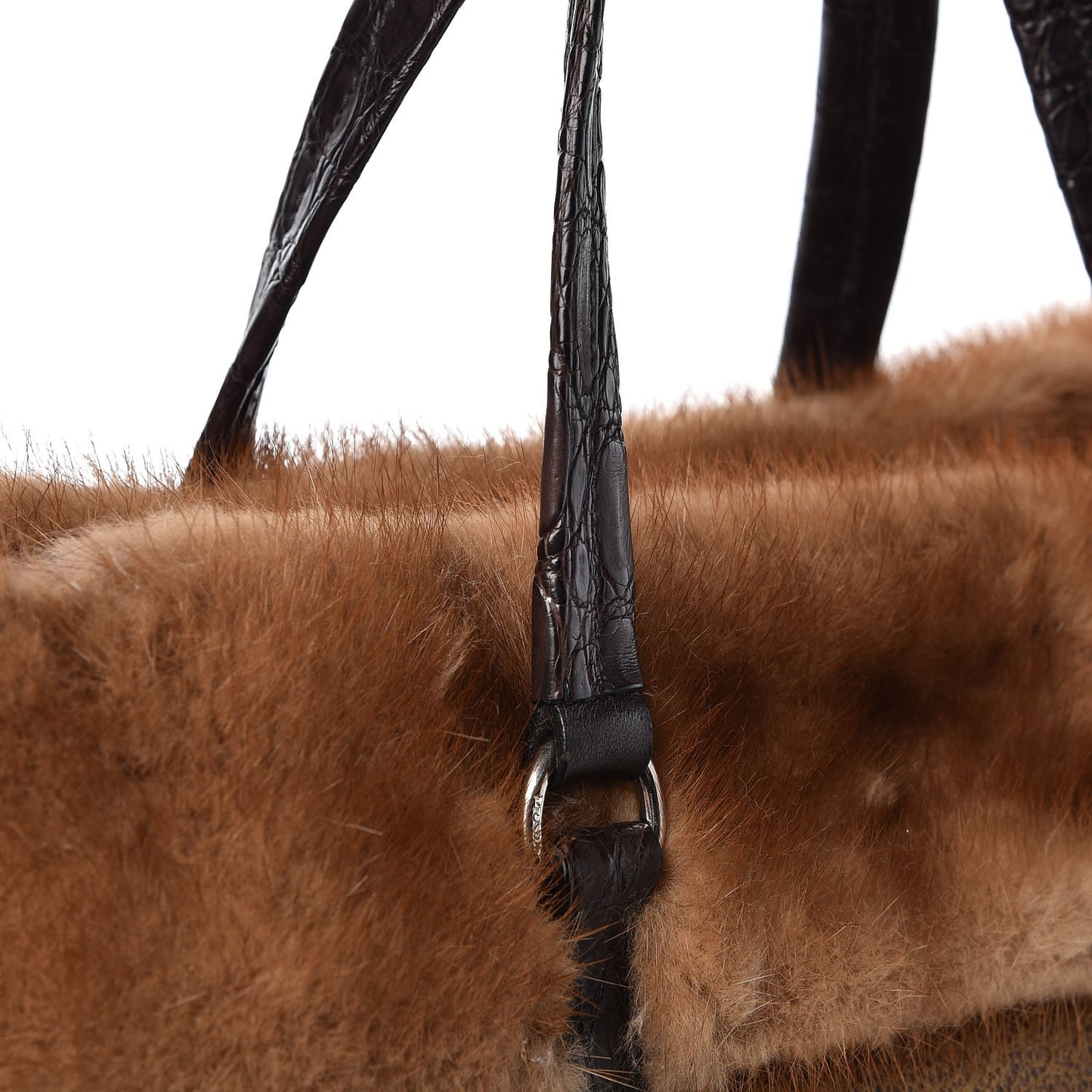 Suede Shearling Mink Fur Crocodile Tote