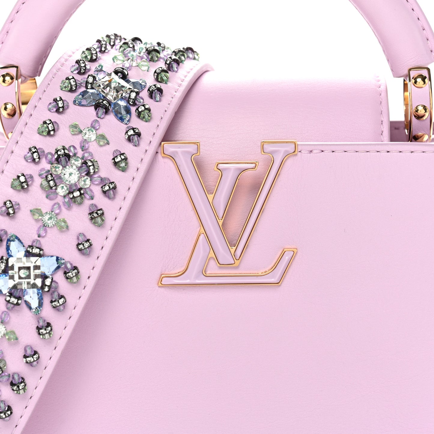 Smooth Calfskin Swarovski Crystal Mini Capucines Wisteria Purple
