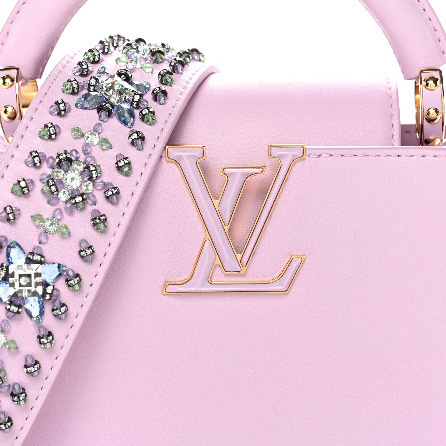 Louis Vuitton Smooth Calfskin Swarovski Crystal Mini Capucines Wisteria Purple 8 of 11