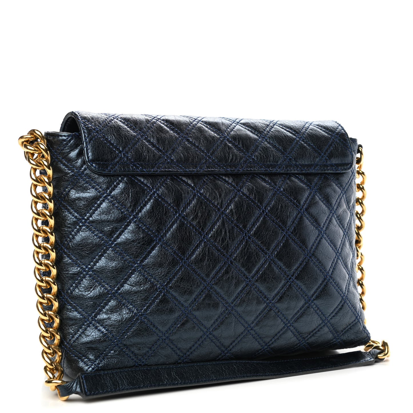 Metallic Lambskin Quilted The Large Single Flap Blue