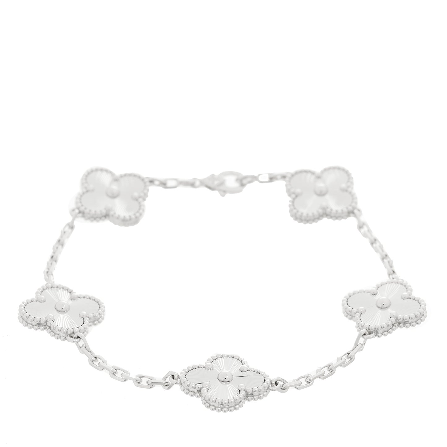 18K White Gold 5 Motifs Guilloche Vintage Alhambra Bracelet