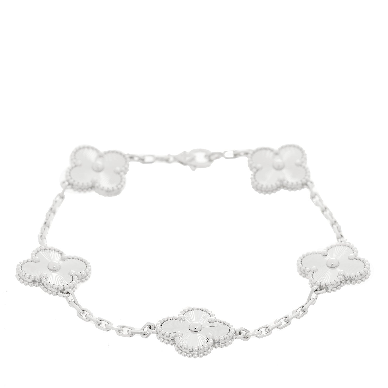 Van Cleef & Arpels 18K White Gold 5 Motifs Guilloche Vintage Alhambra Bracelet 1 of 3