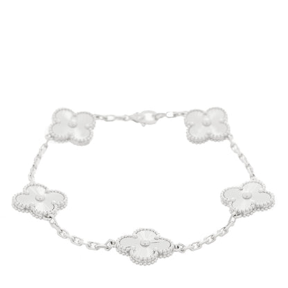 Van Cleef & Arpels 18K White Gold 5 Motifs Guilloche Vintage Alhambra Bracelet 1 of 3