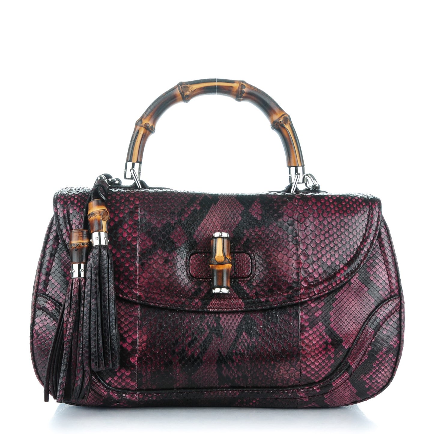 Python Large New Bamboo Top Handle Bag Bordeaux
