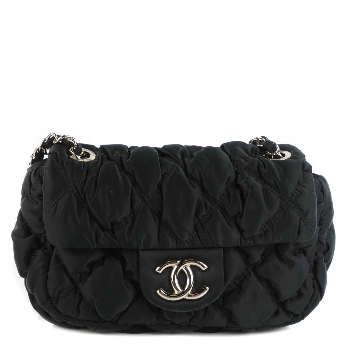 Satin Bubble Quilt Mini Flap Black
