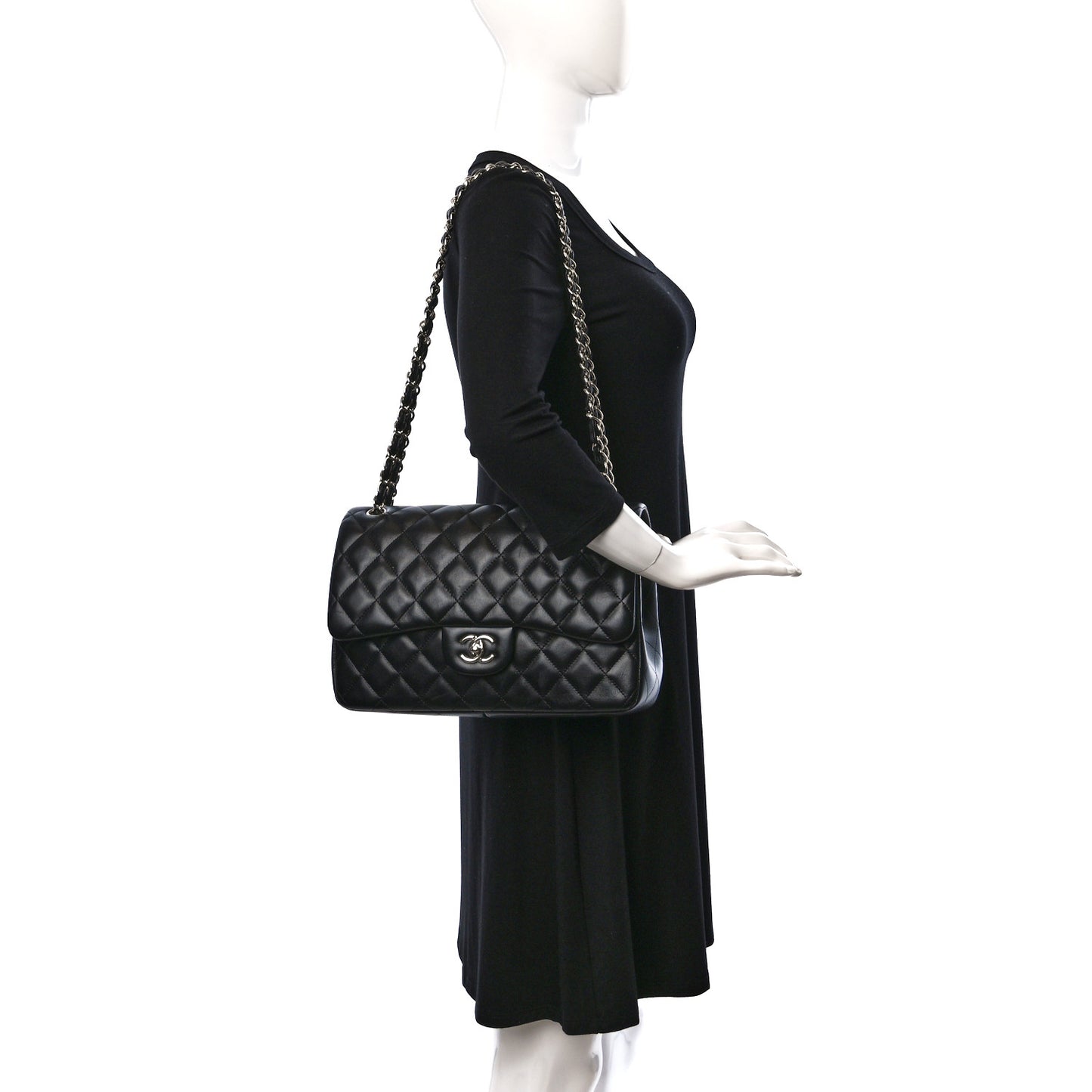 Lambskin Quilted Jumbo Double Flap Black
