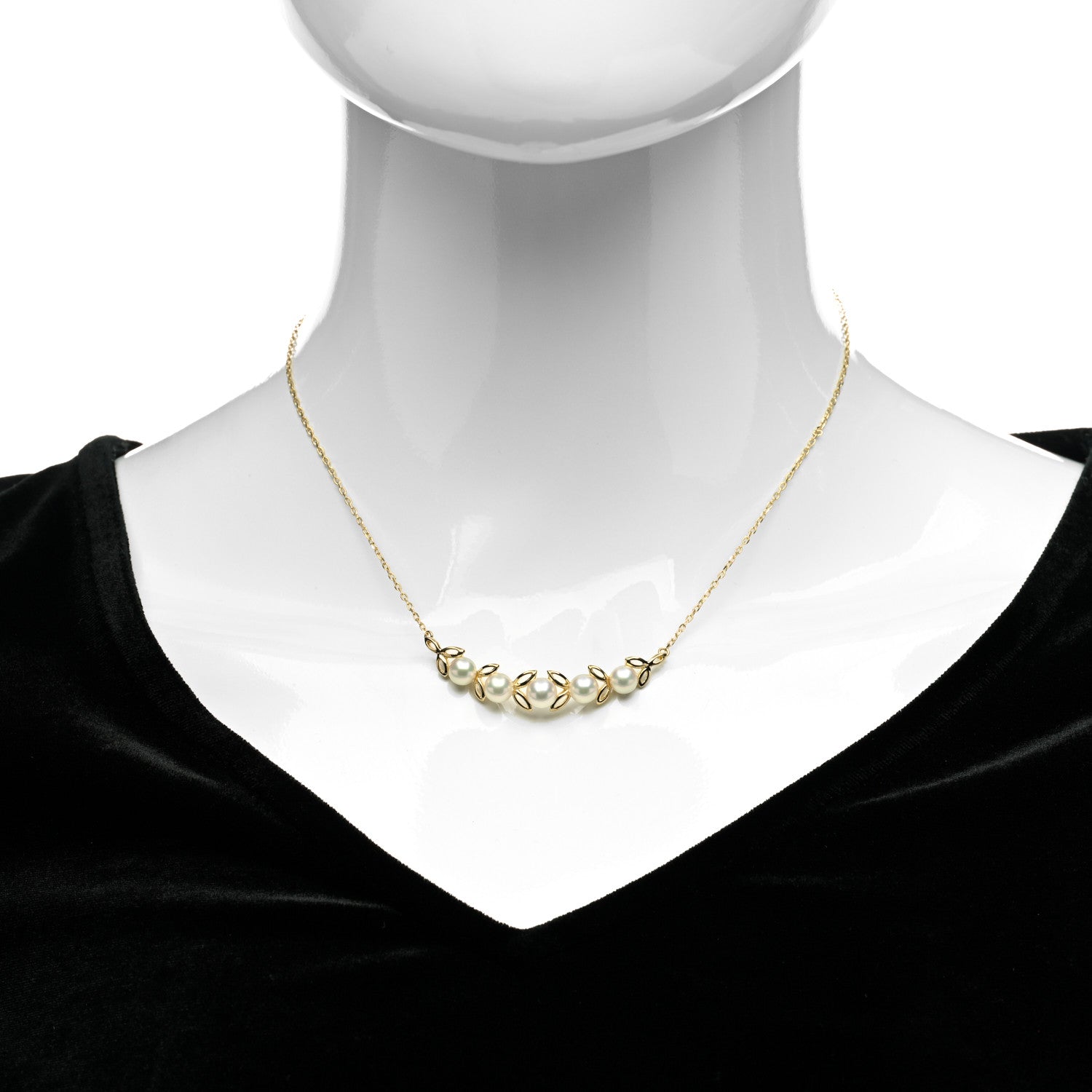 Mikimoto 18K Yellow Gold Akoya Pearl 5.5-6mm Leaf Pendant Necklace 2 of 6
