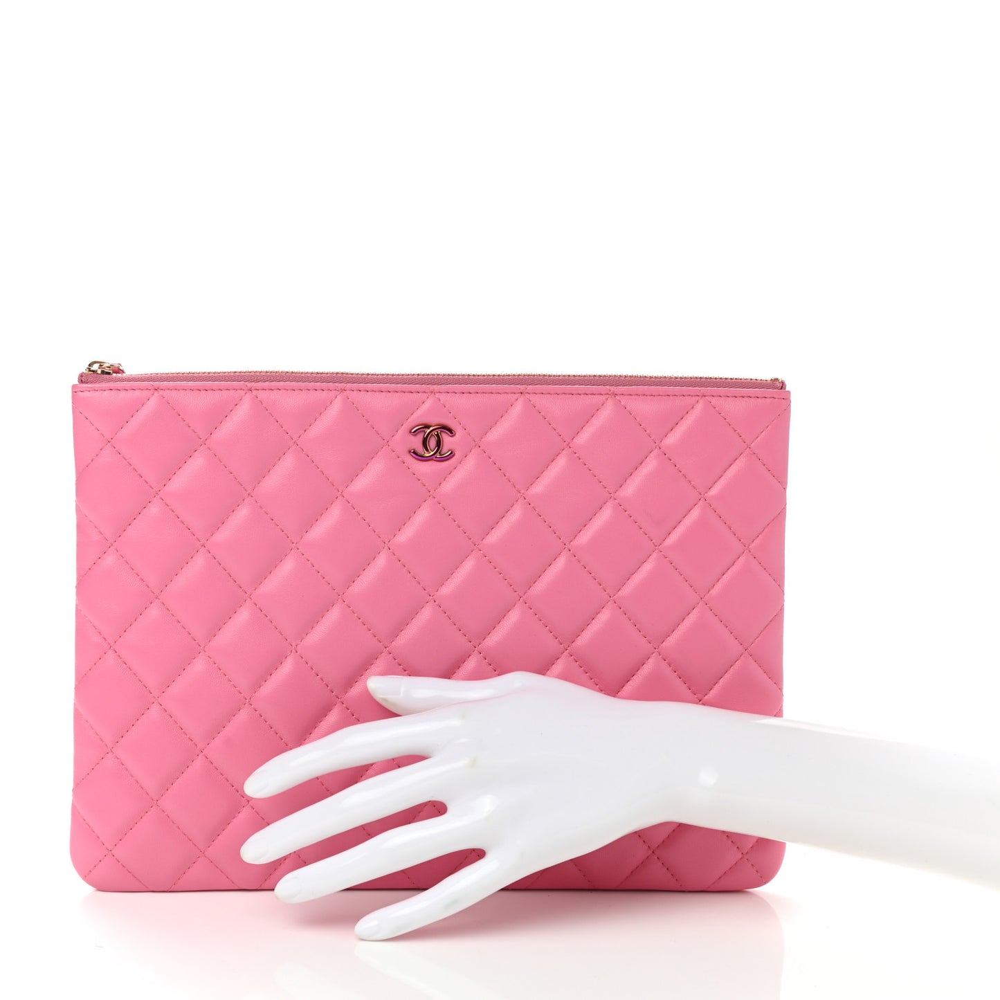 Lambskin Quilted Medium CC Cosmetic Case Pink Yellow