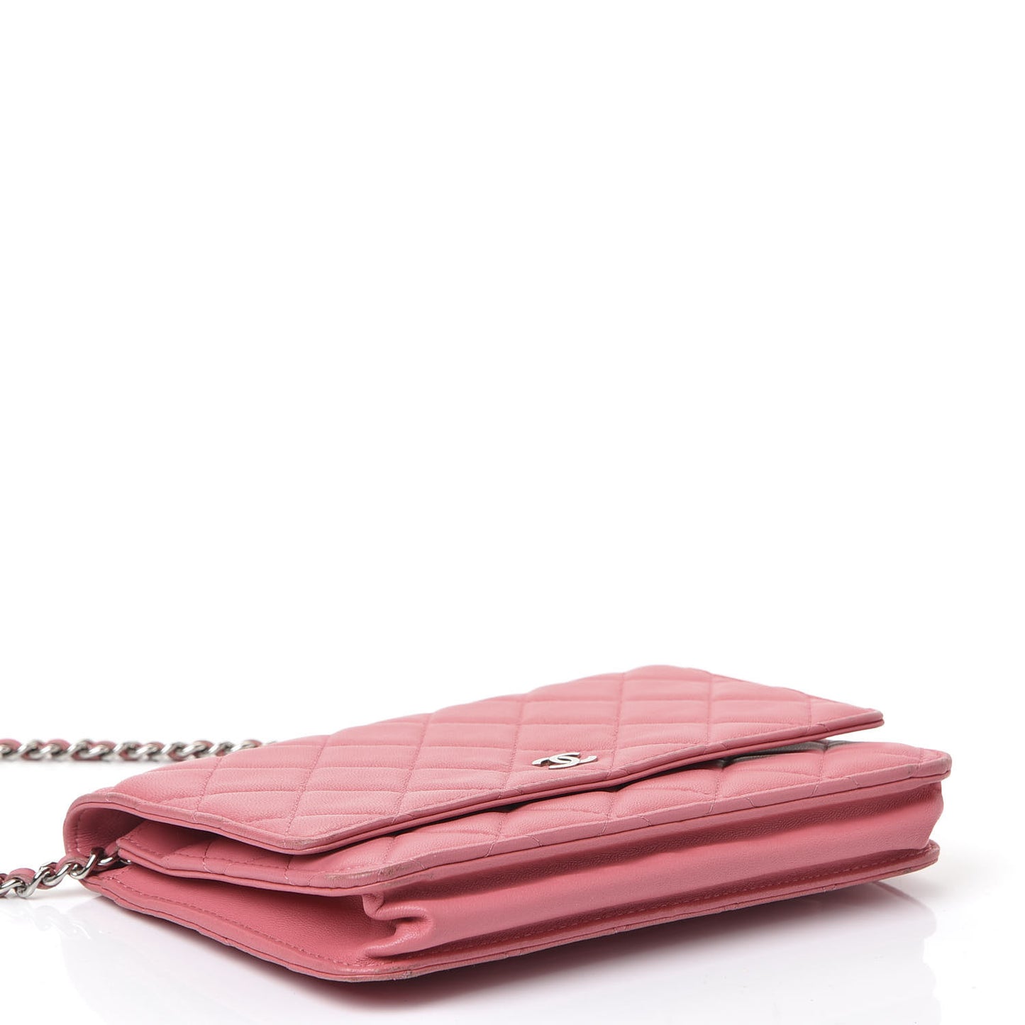 Lambskin Quilted Wallet On Chain WOC Pink