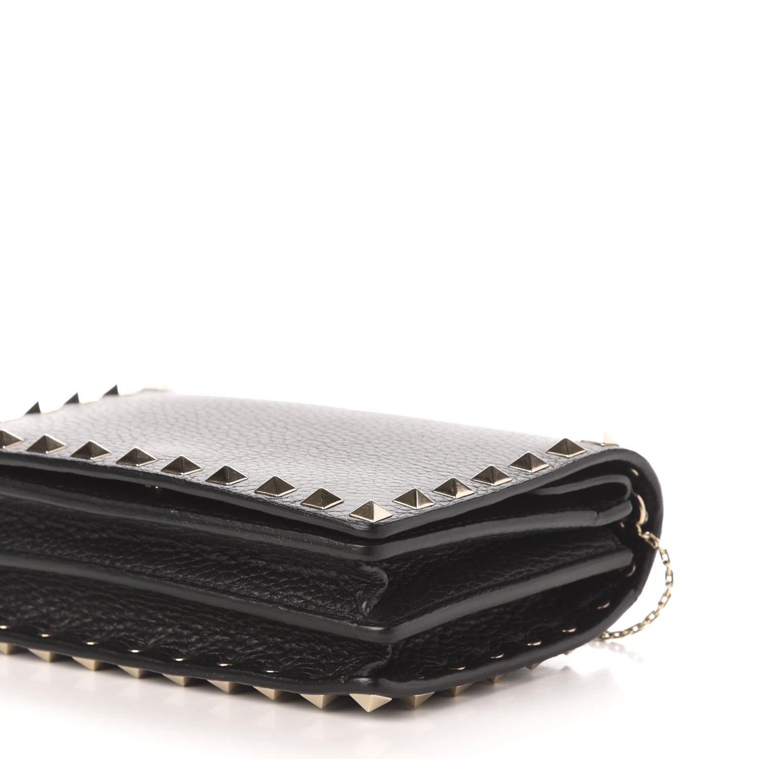 Valentino Garavani Pebbled Calfskin Rockstud Wallet on Chain Black 9 of 11