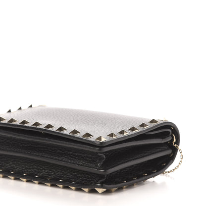 Valentino Garavani Pebbled Calfskin Rockstud Wallet on Chain Black 9 of 11
