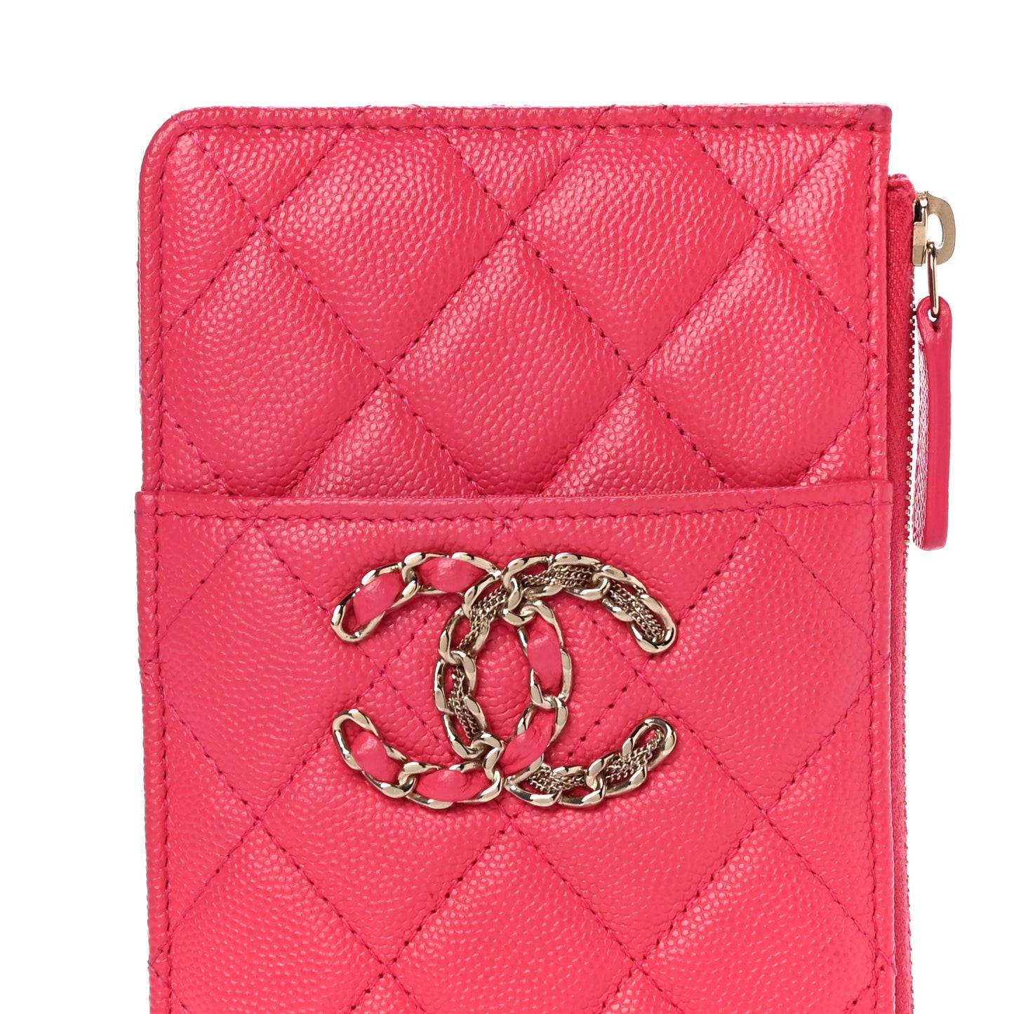 Caviar Quilted French New Wave Flat Wallet Pouch Pink