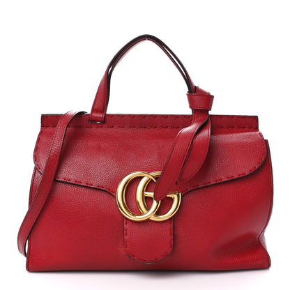 Gucci Calfskin Small GG Marmont Top Handle Bag Vulcanic Red 1 of 14