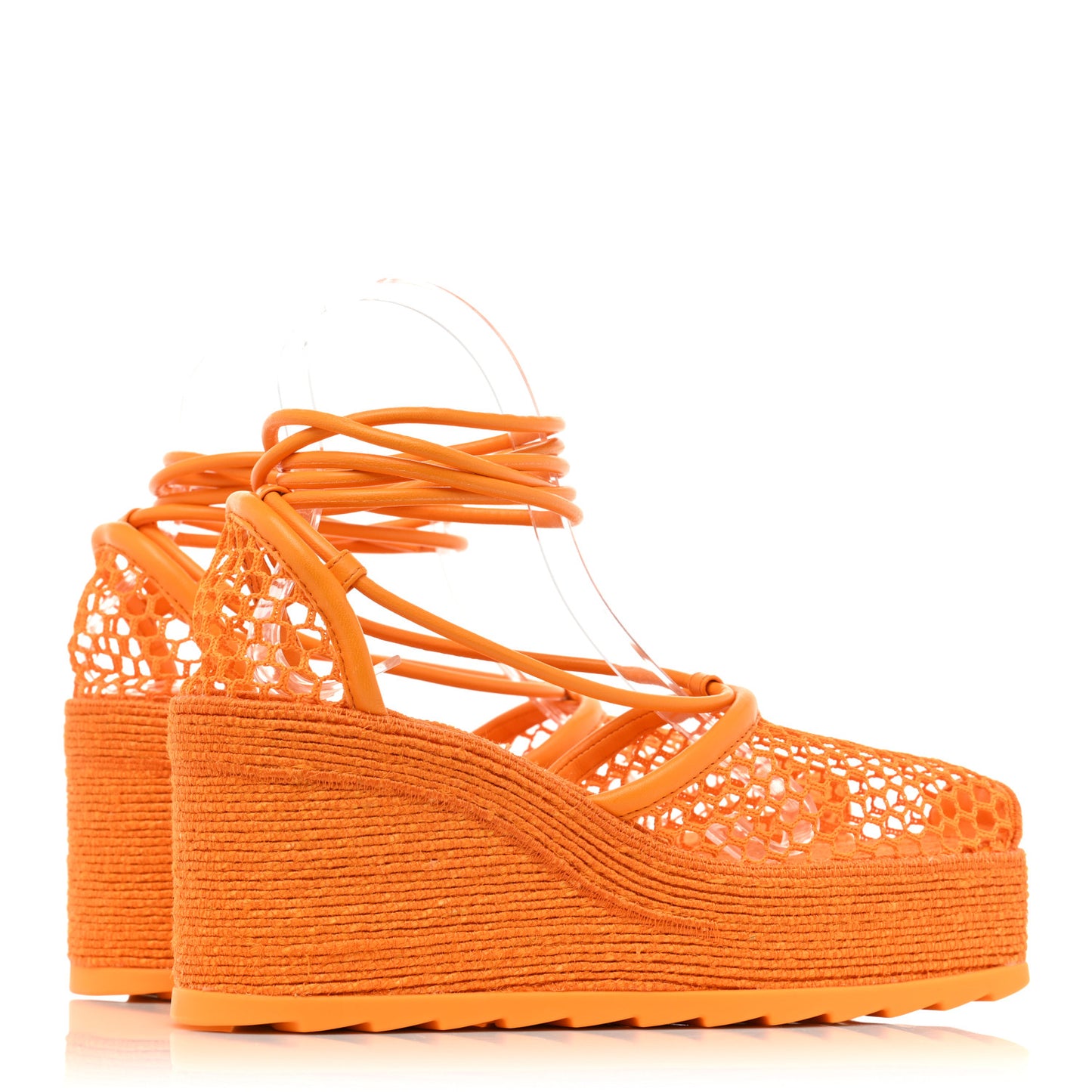 Mesh Lambskin Sporty Web Stretch Ankle Tie Espadrilles 38 Tangerine