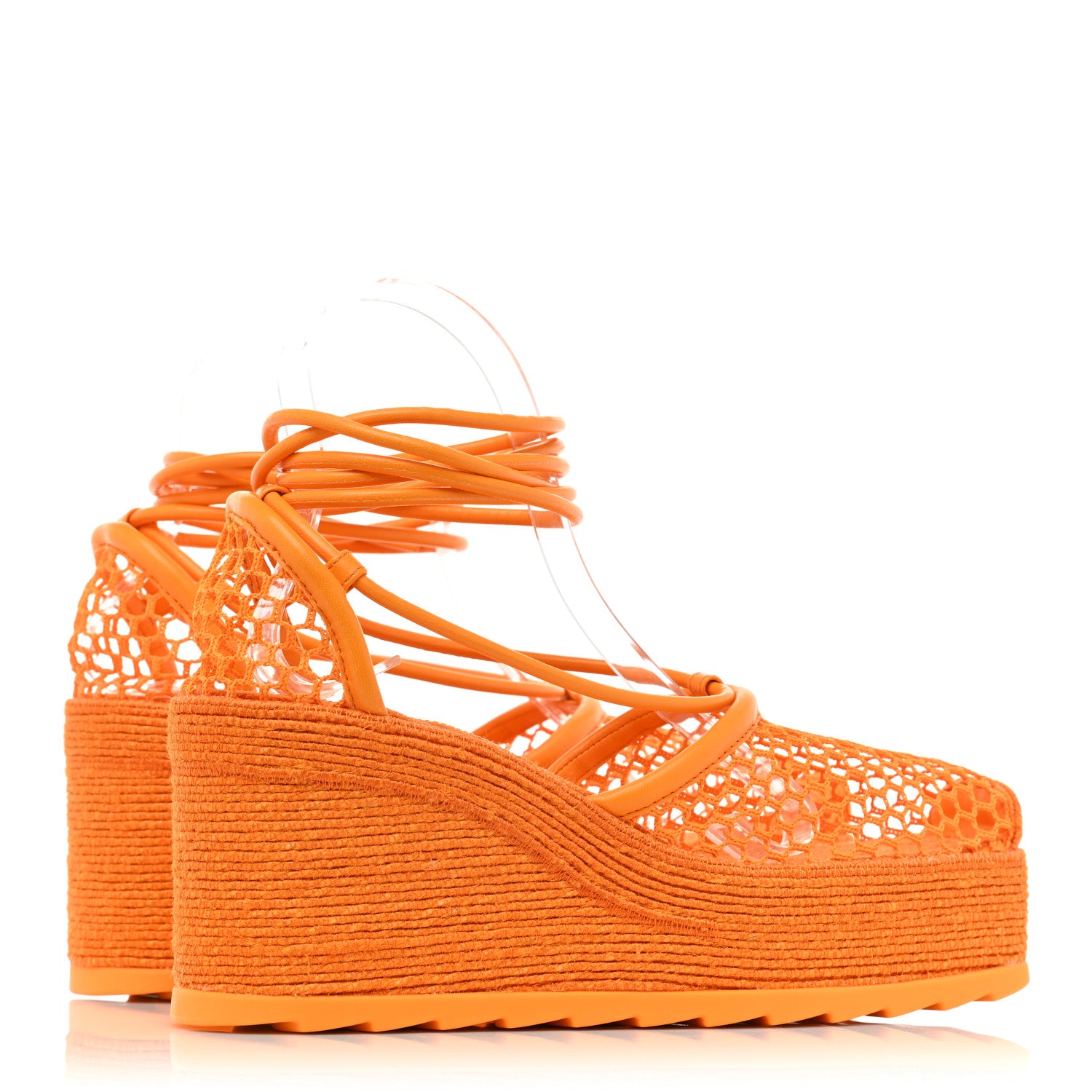 Bottega Veneta Mesh Lambskin Sporty Web Stretch Ankle Tie Espadrilles 38 Tangerine 5 of 8