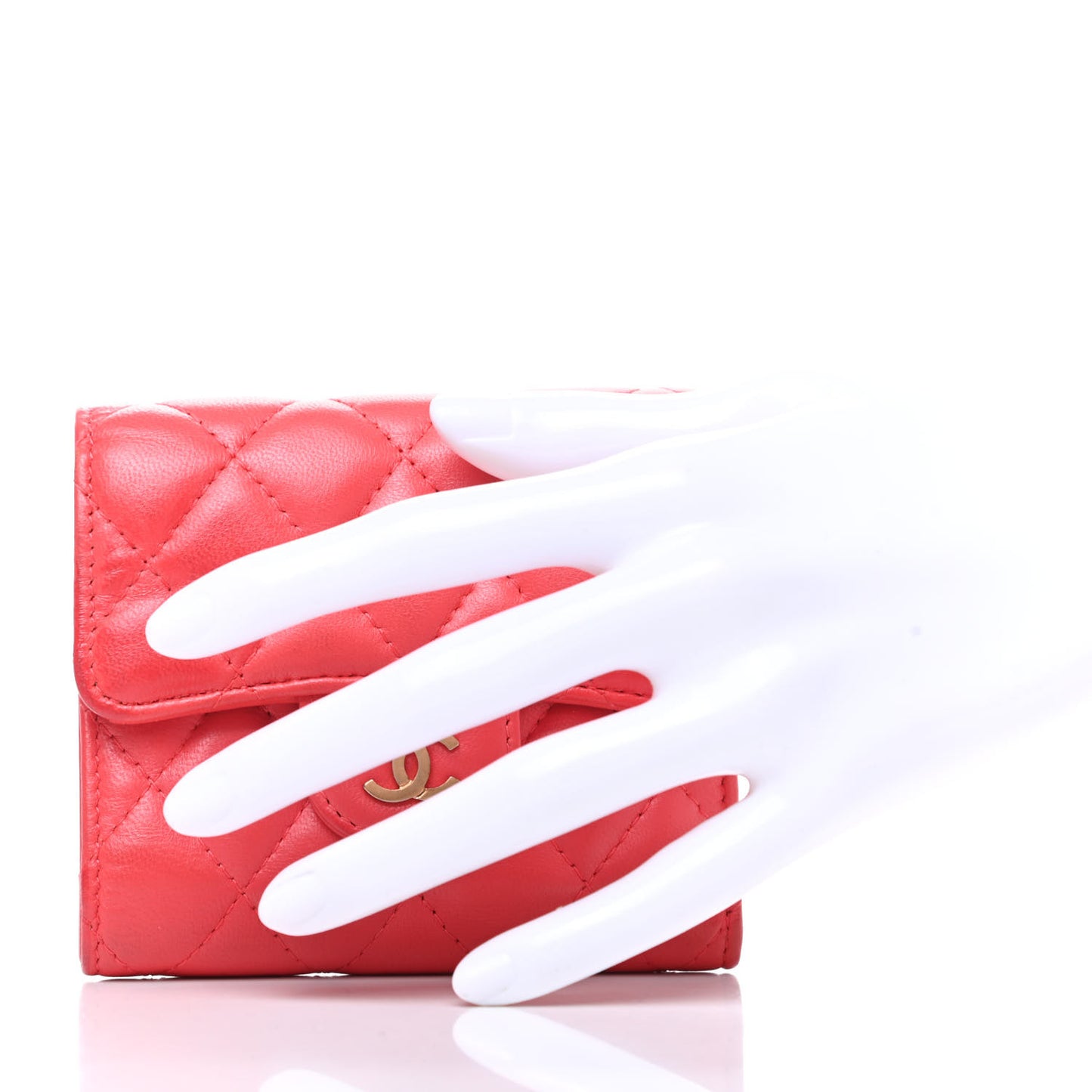 Lambskin Quilted Compact Flap Wallet Coral