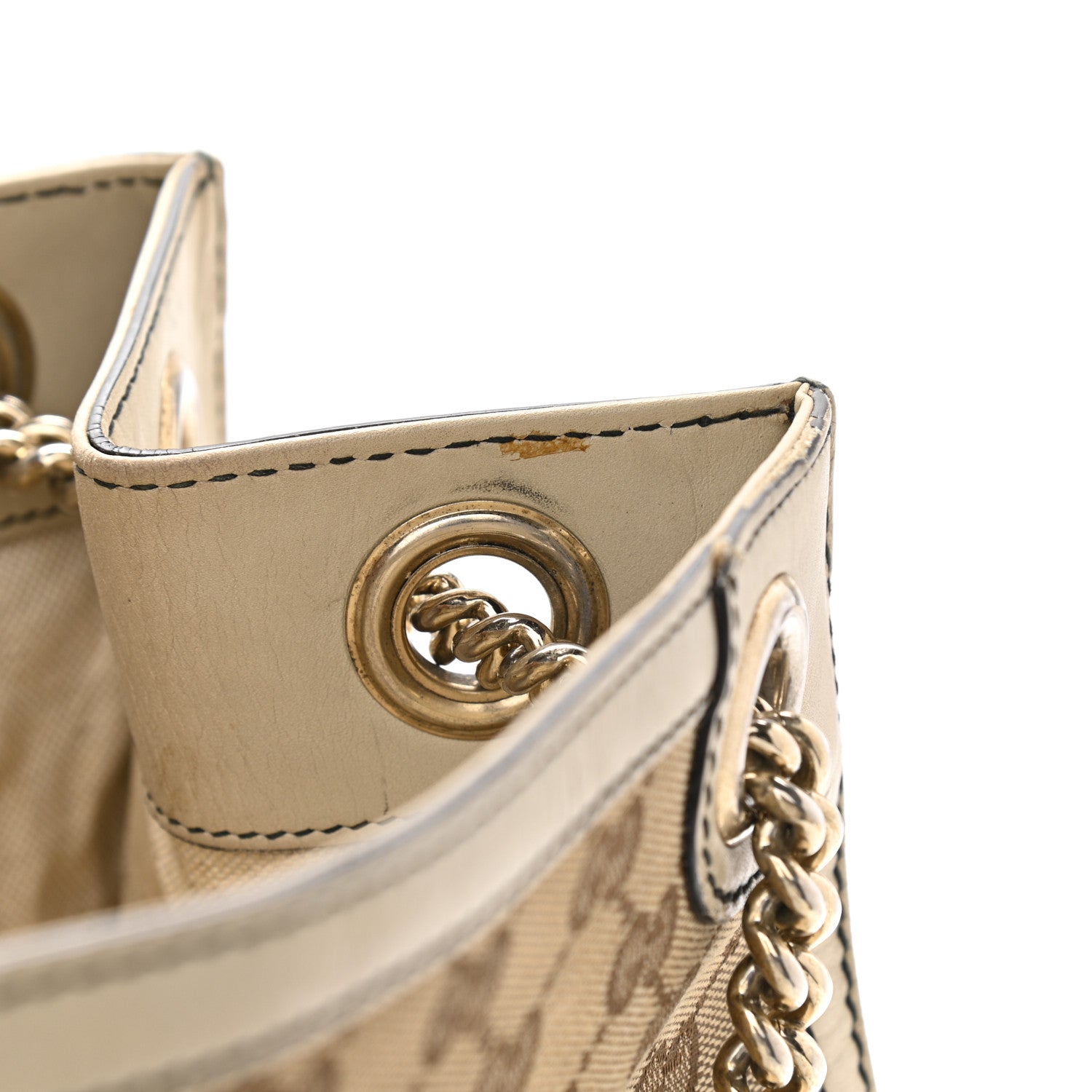Gucci Monogram Margaux Calfskin Large Emily Chain Shoulder Bag Beige Ebony Mystic White 16 of 25