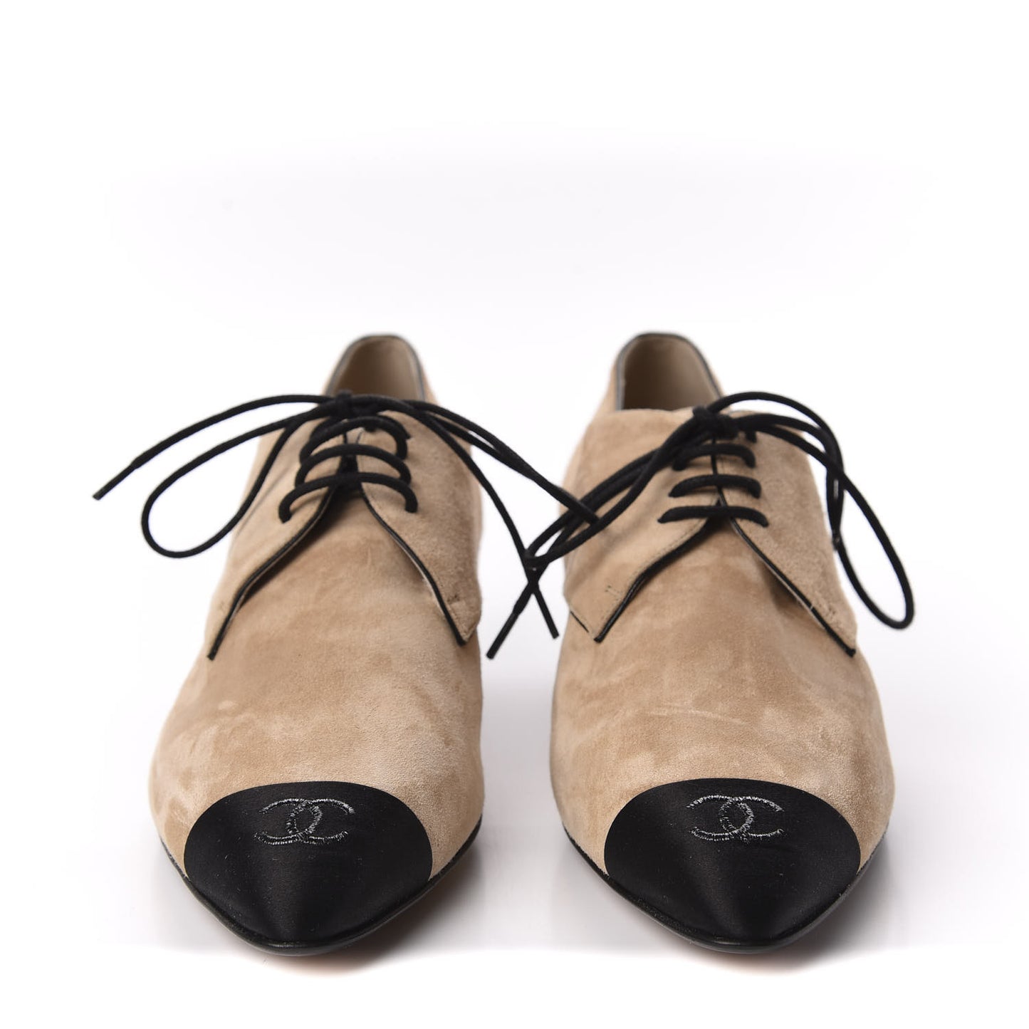 Suede Calfskin Satin Cap Toe Lace Up Oxfords 38.5 Beige Black