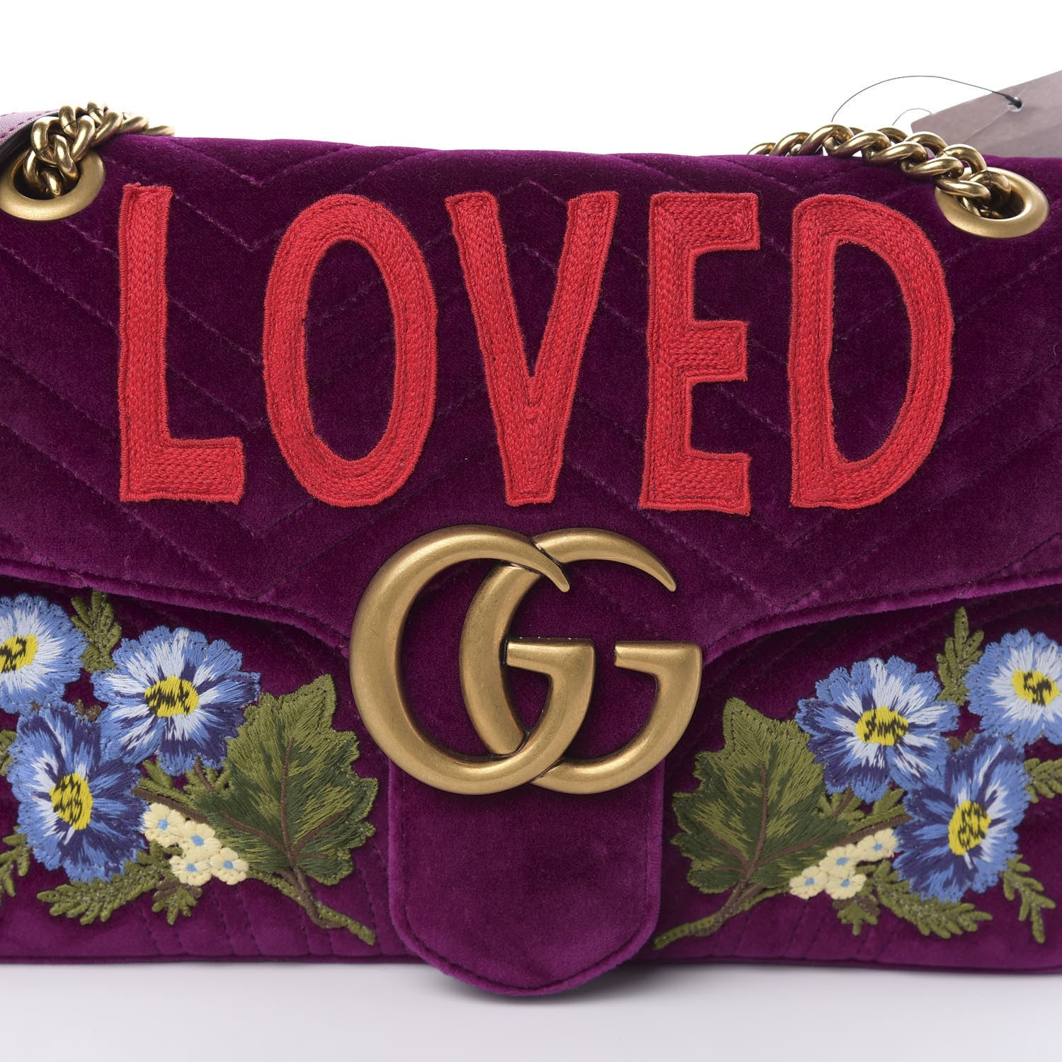 Gucci Velvet Matelasse Loved Embroidered Medium GG Marmont Shoulder Bag Fuchsia Violet Cyclamen 10 of 10