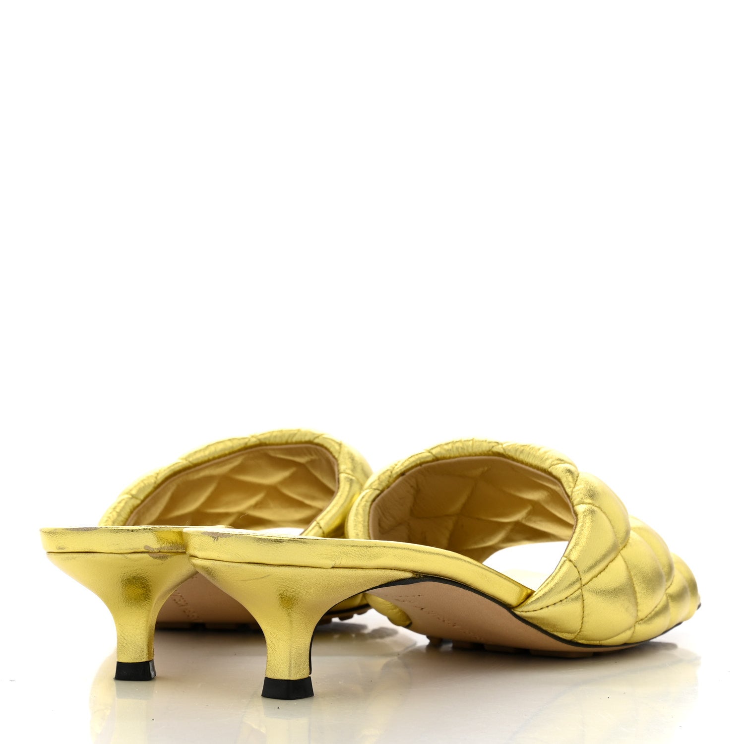 Bottega Veneta Metallic Nappa Reflection Matelasse Padded Kitten Heel Mule Sandals 39 Gold 5 of 13
