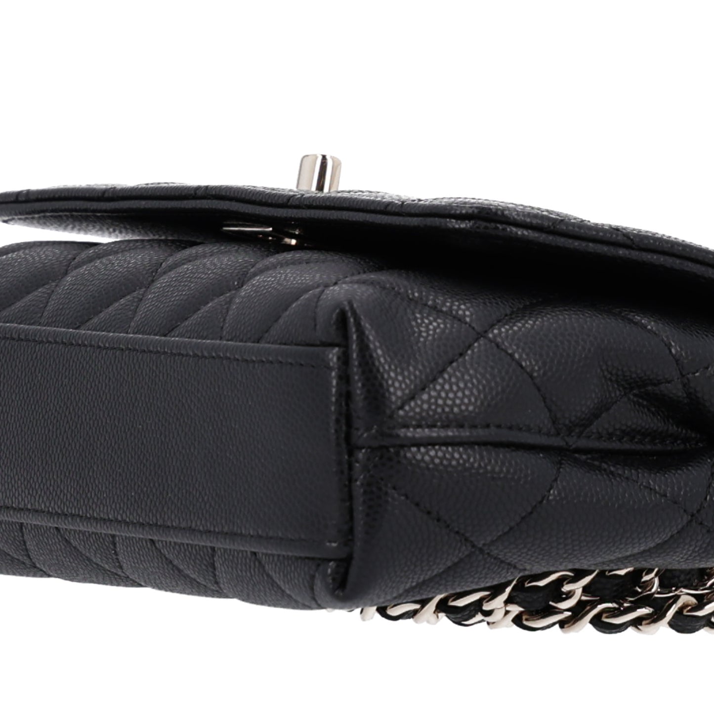 Caviar Quilted Coco Handle East West Clutch With Chain Black