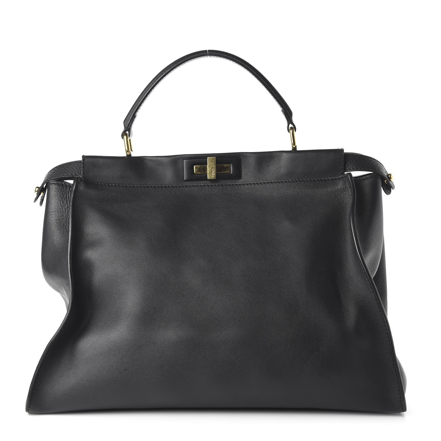 Fendi Vitello Seta Shiny Nappa Large Peekaboo Iconic Satchel Black 1 of 9