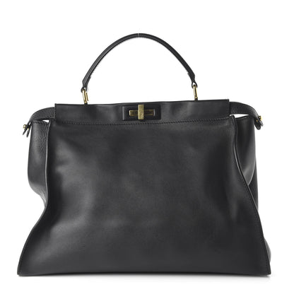 Fendi Vitello Seta Shiny Nappa Large Peekaboo Iconic Satchel Black 1 of 9