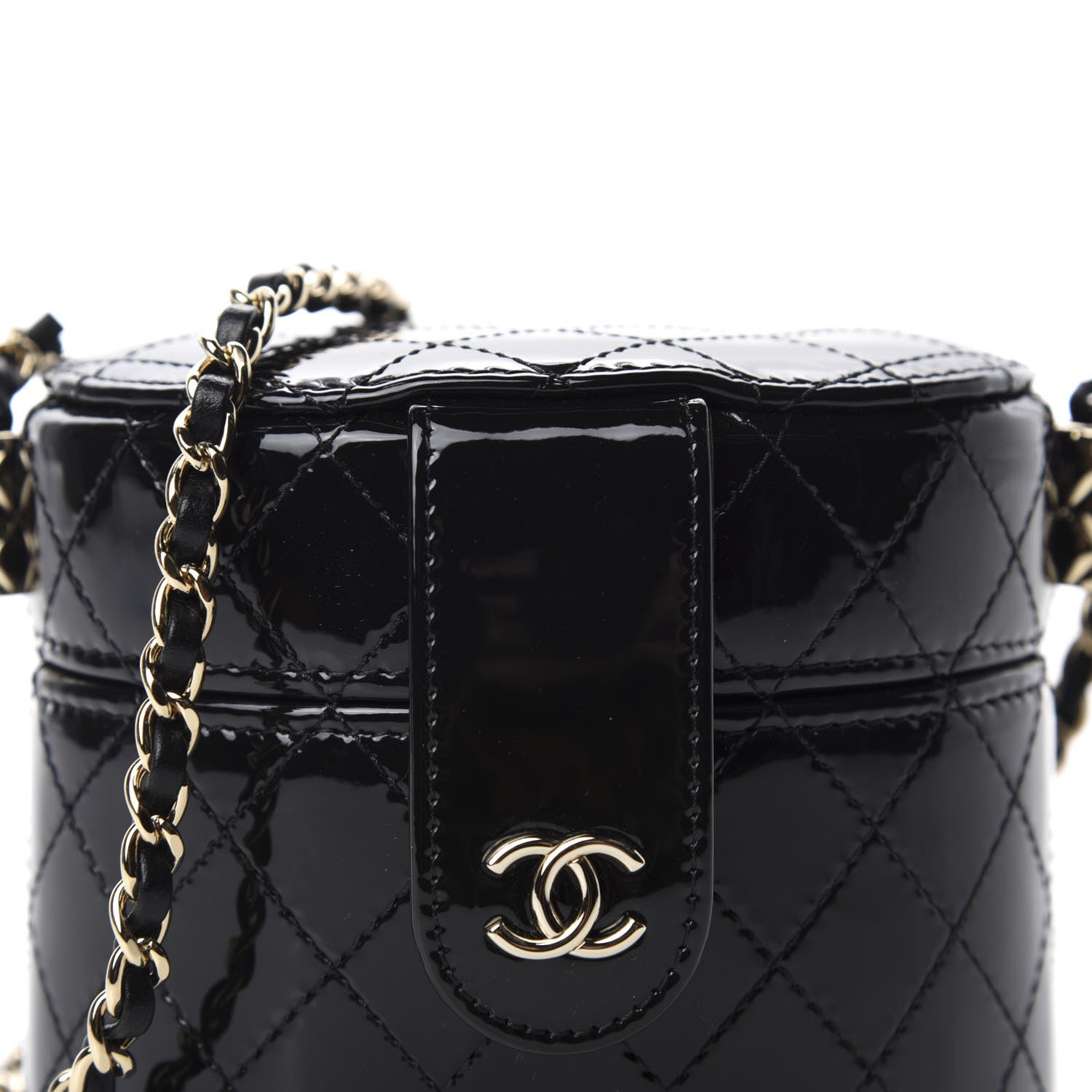 Chanel Patent Quilted Round Small Vanity With Chain Black 11 of 12