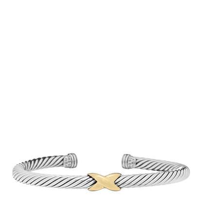 David Yurman Sterling Silver 14K Yellow Gold 5mm X Station Cable Bracelet 1 of 3