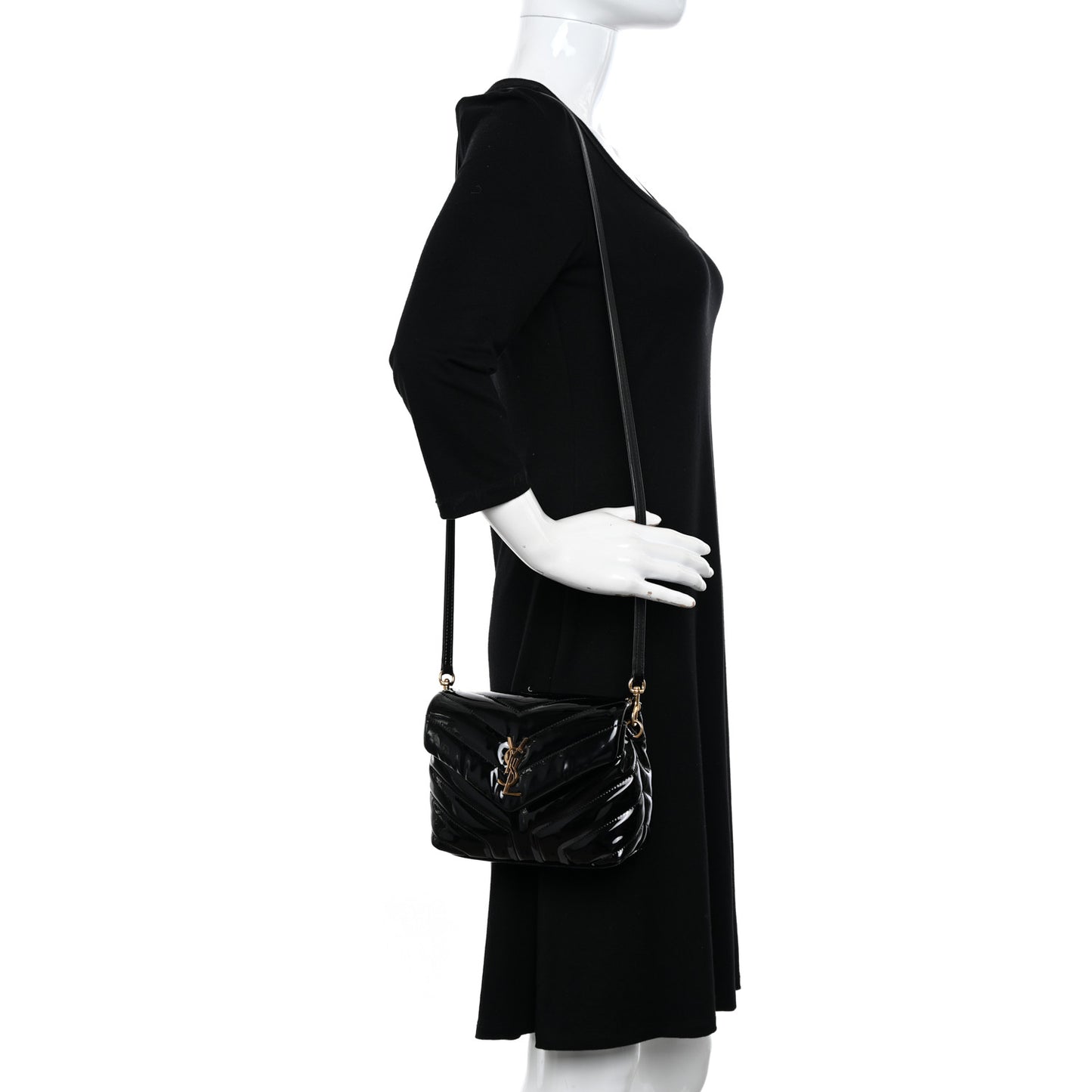Patent Y Quilted Monogram Toy Loulou Crossbody Bag Black