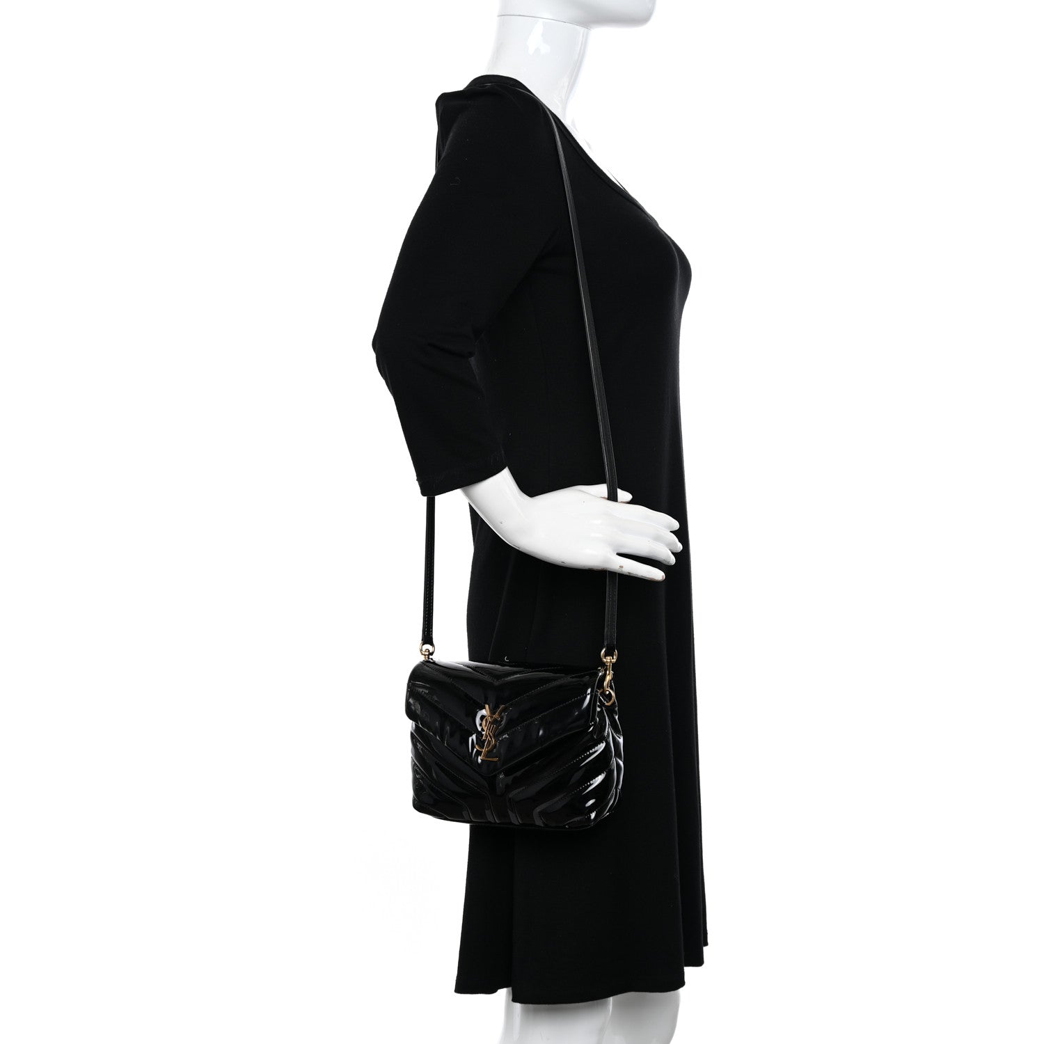 Saint Laurent Patent Y Quilted Monogram Toy Loulou Crossbody Bag Black 2 of 10