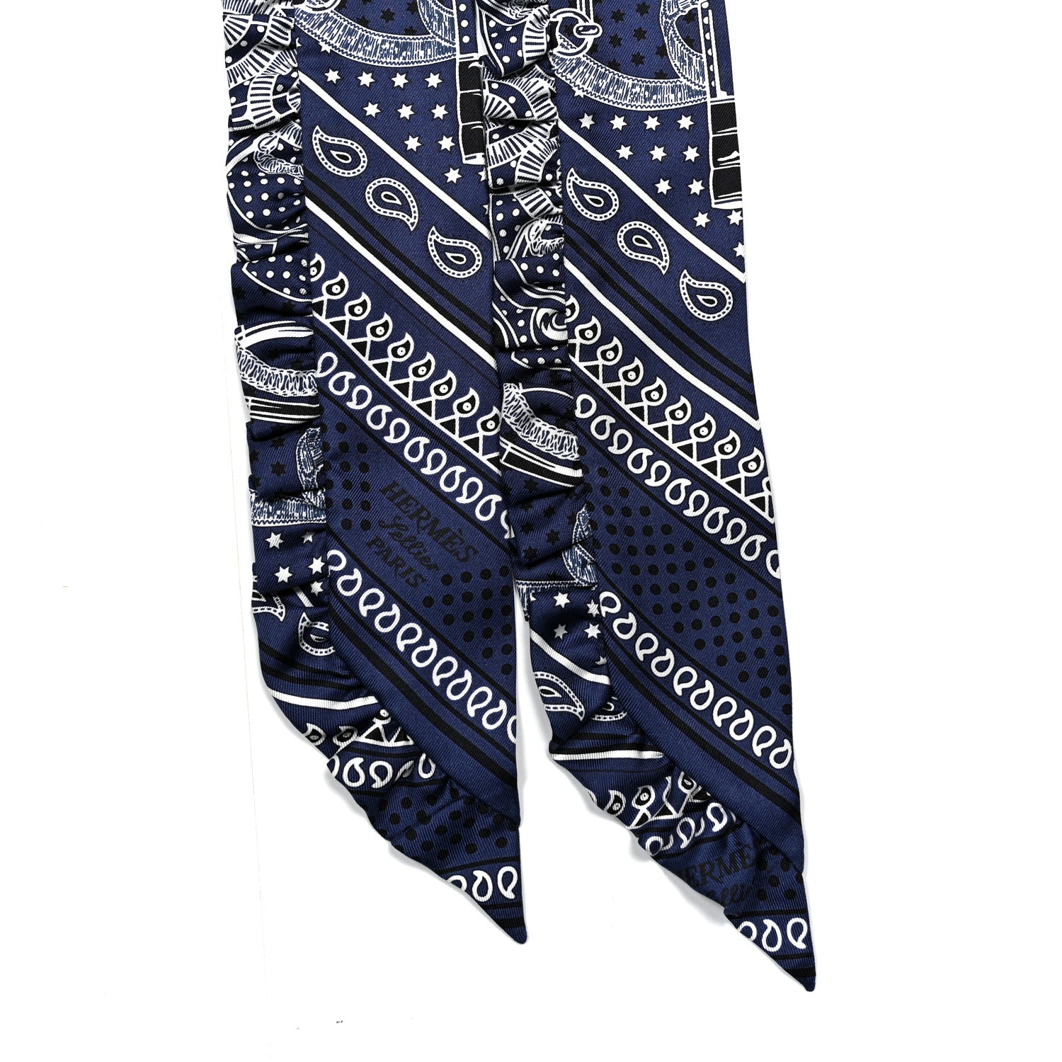 Hermes Eperon d'Or Bandana Ruffle Twilly Marine Fonce Black White 3 of 3