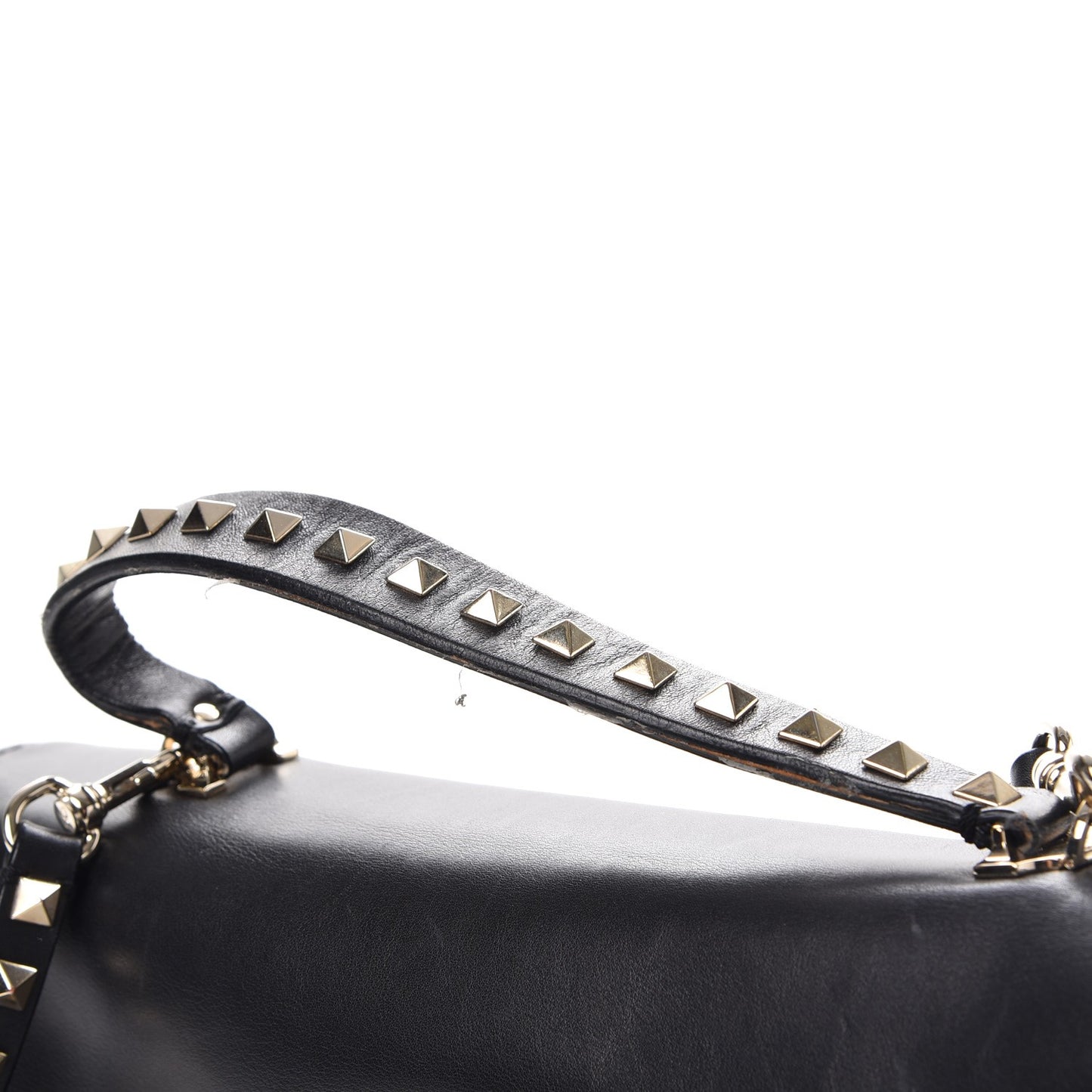 Vitello Large Rockstud Single Handle Flap Satchel Black
