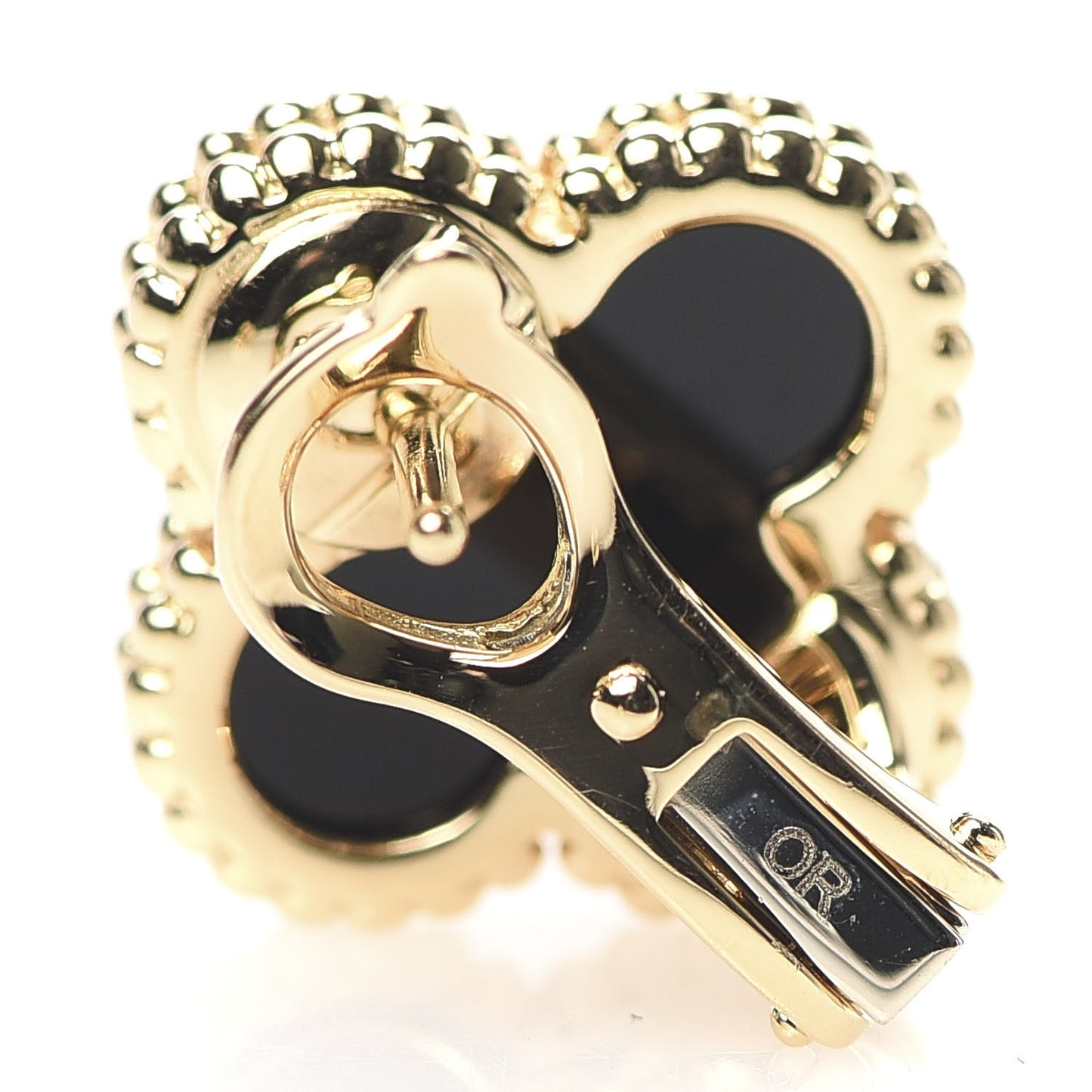18K Yellow Gold Black Onyx Vintage Alhambra Earrings