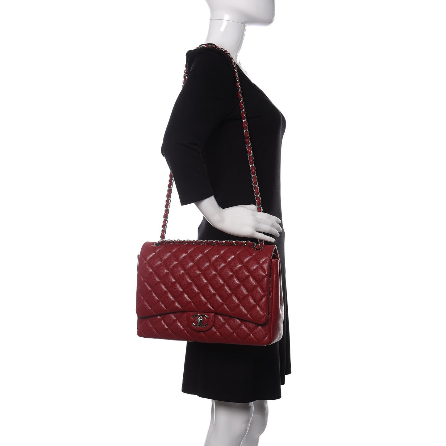 Caviar Quilted Maxi Double Flap Red