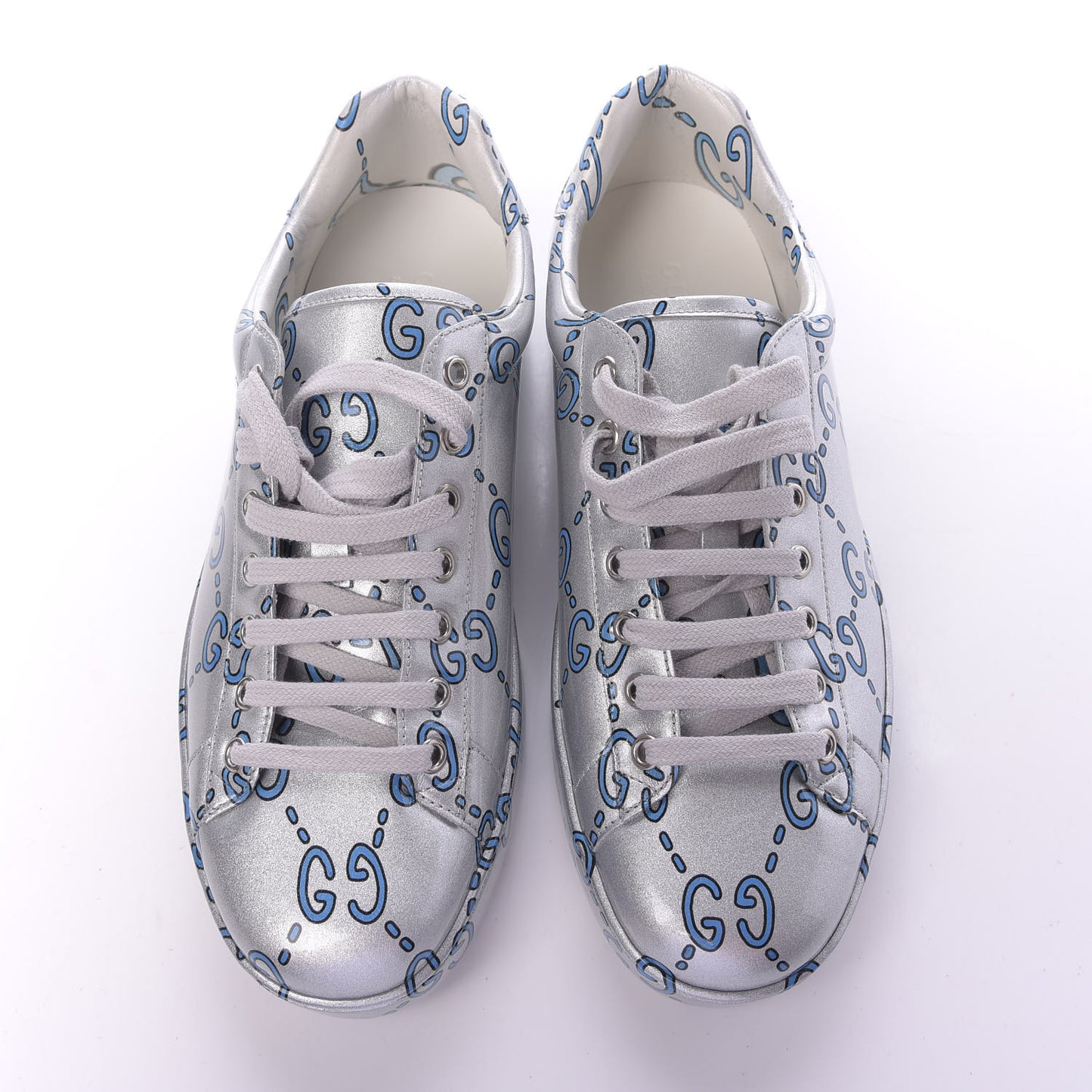 Miro Rubber Wax GucciGhost Print Mens New Ace Sneakers 8 Silver