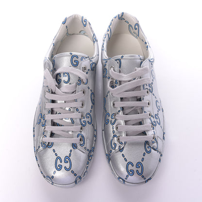 Gucci Miro Rubber Wax GucciGhost Print Mens New Ace Sneakers 8 Silver 5 of 9