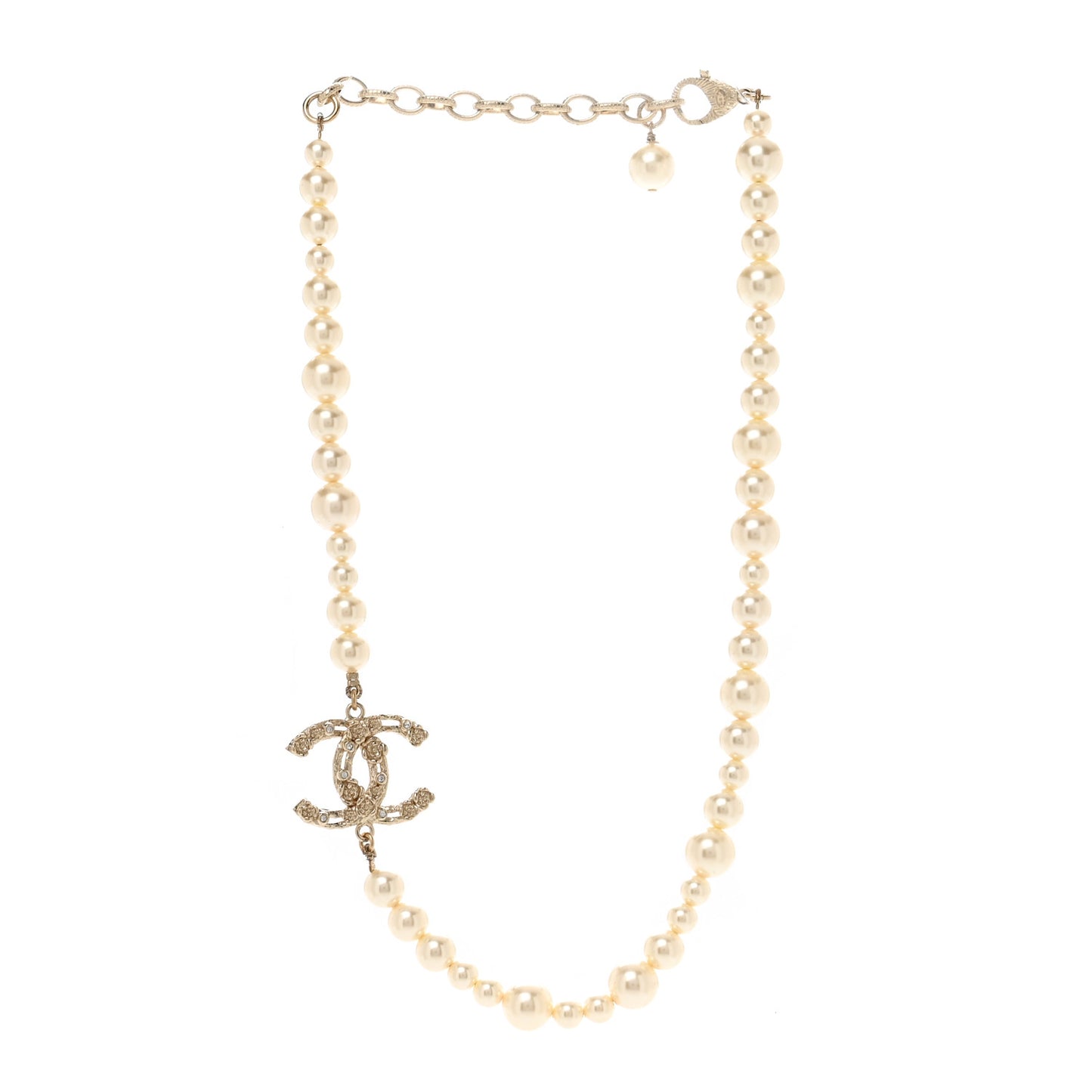 Pearl Crystal CC Camellia Short Necklace Gold