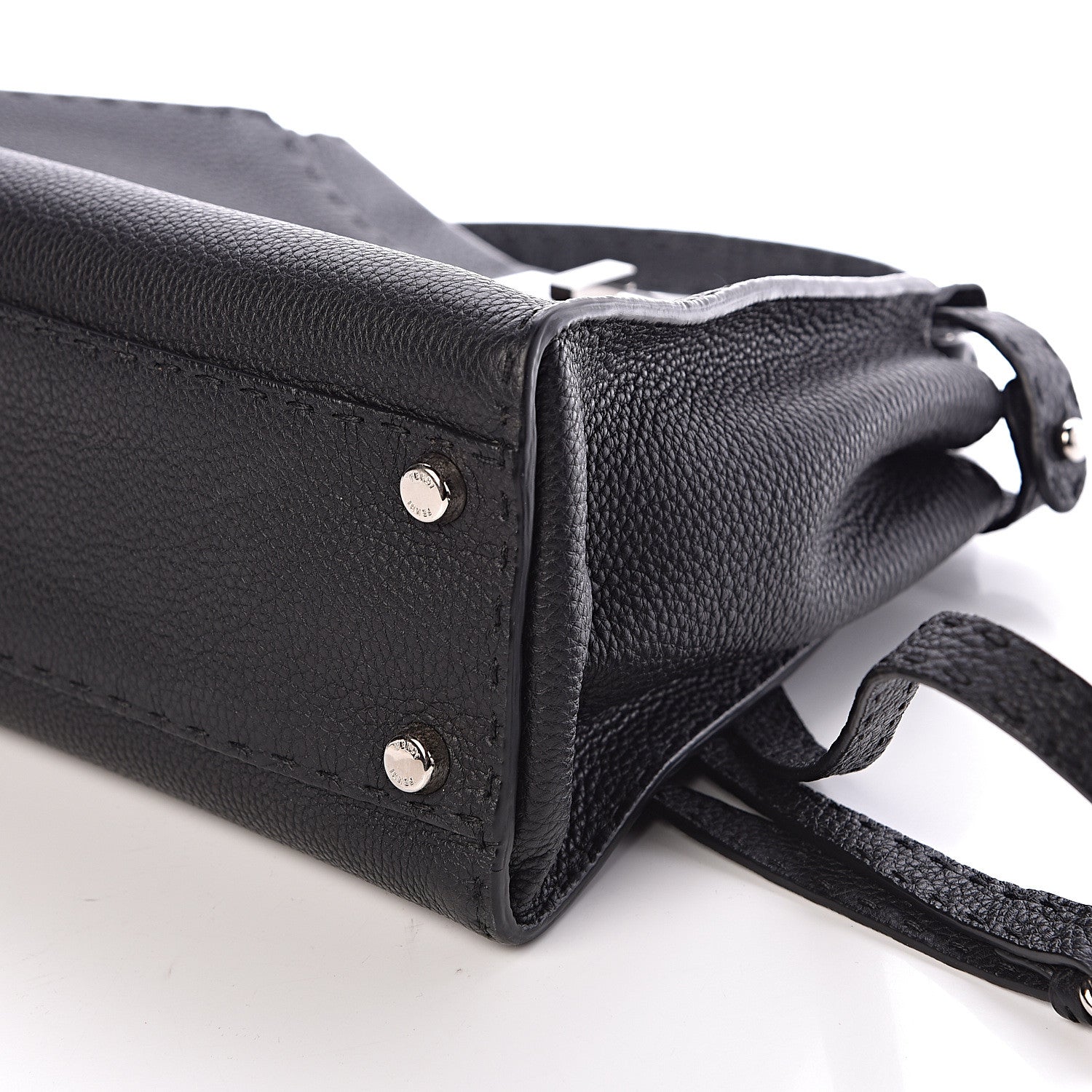 Fendi Cuoio Romano Selleria Bi-Color Medium Peekaboo Iconic Satchel Black Mou 10 of 11