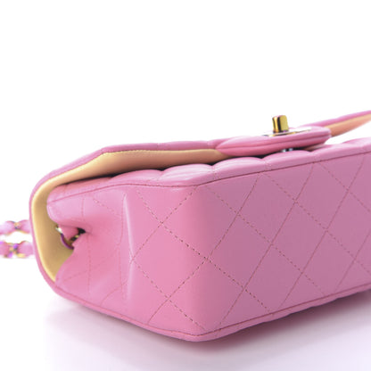 Chanel Lambskin Quilted Mini Rectangular Flap Pink Yellow 6 of 9
