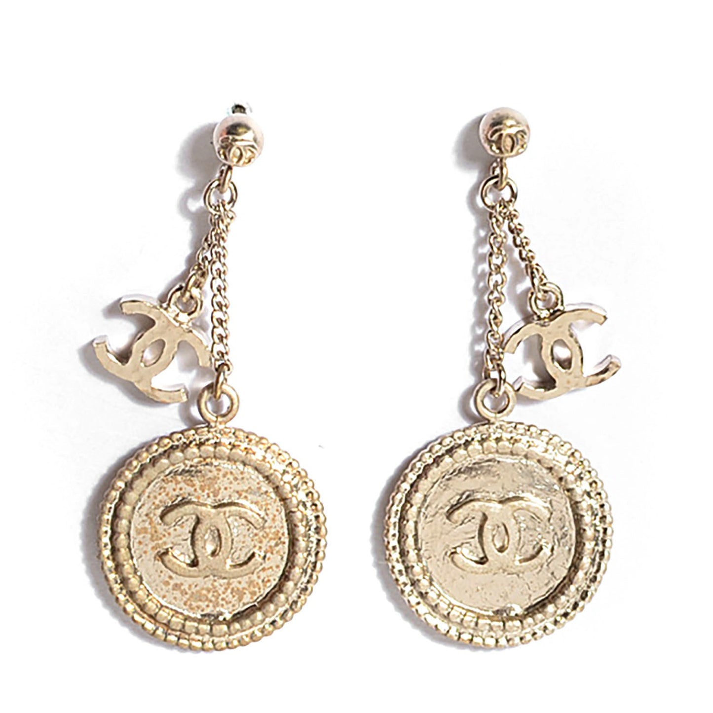 Hammered CC Dangle Earrings Gold